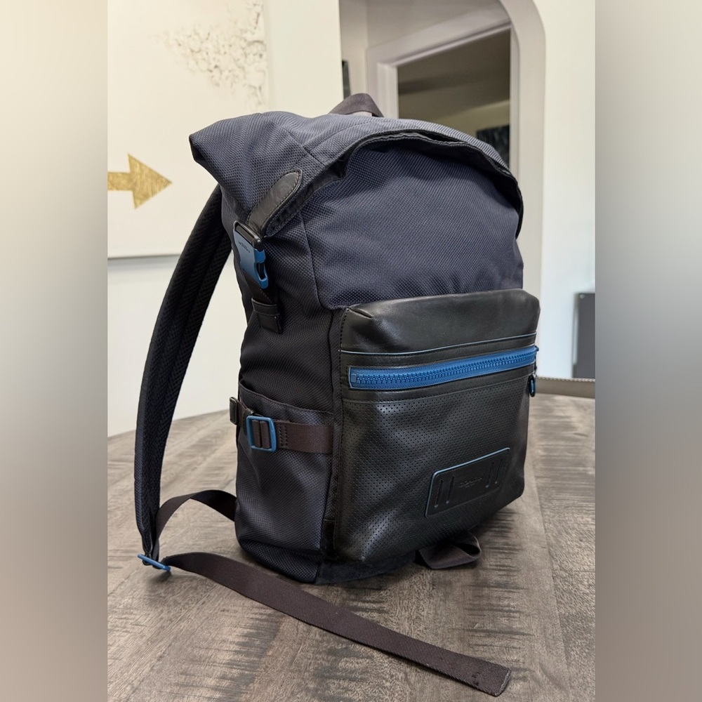 Coach Black and Blue Backpack with Modern Design/USED
